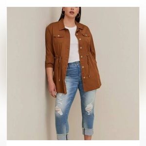 Torrid Light Weight Twill Shacket Long Line Women’s Size 1X 14-16 Camel